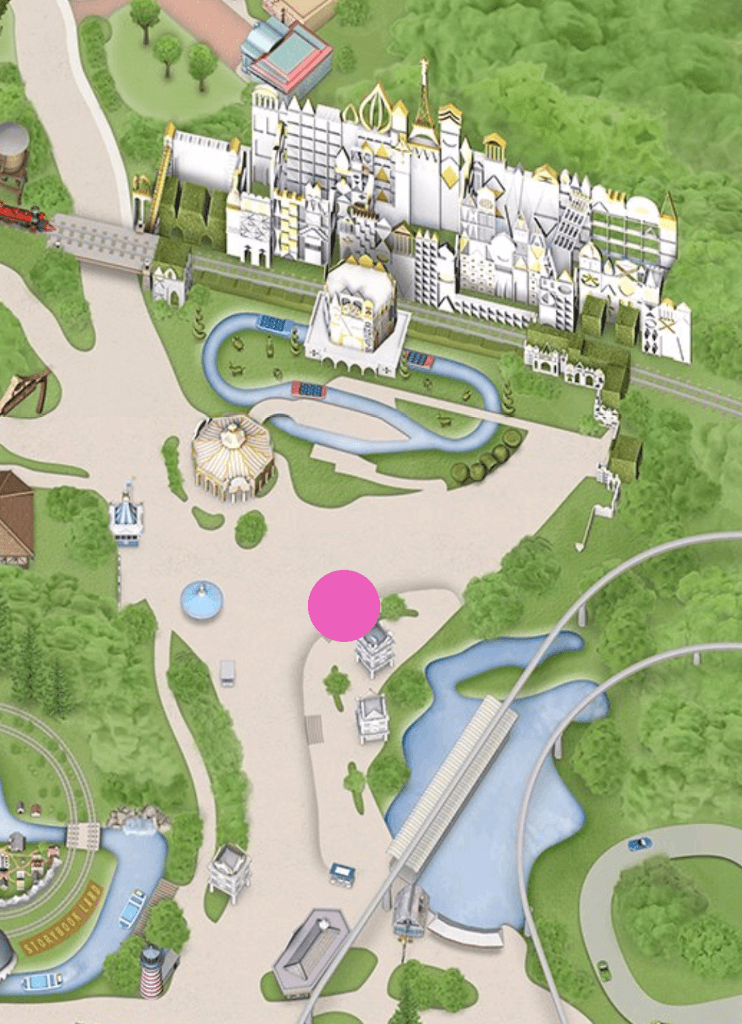 Map showing the fireworks viewing spot in front of It's a Small World at Disneyland